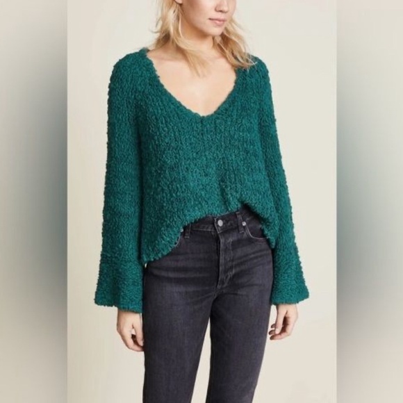 Free People, Sand Dune Sweater, Size Small in Teal - Picture 1 of 6